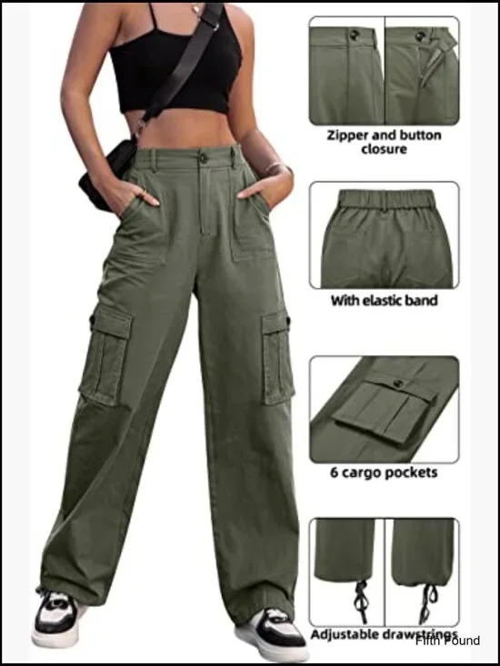 High Waisted Cargo Pants Wide Leg 6 Pocket Combat Military Trousers - Picture 5 of 7